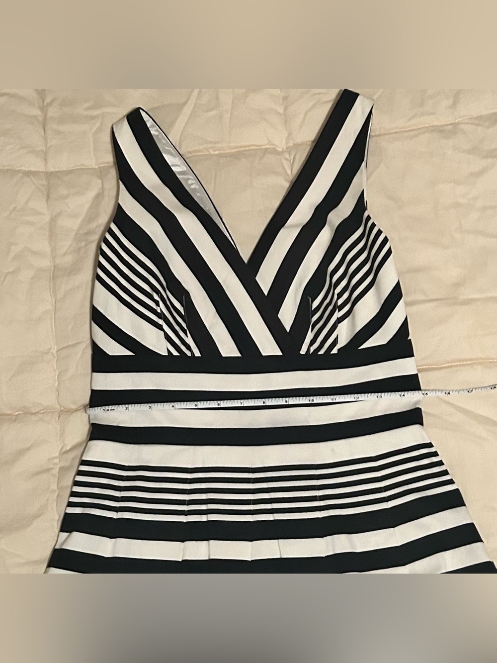 White House Black Market Black & White Striped V-Neck Dress - Picture 10 of 13